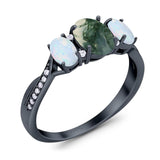 Three Stone Oval Natural Stone Wedding Ring