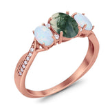 Three Stone Oval Natural Stone Wedding Ring