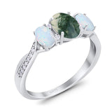 Three Stone Oval Natural Stone Wedding Ring