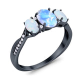 Three Stone Oval Natural Stone Wedding Ring