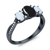 Three Stone Oval Natural Stone Wedding Ring