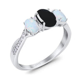 Three Stone Oval Natural Stone Wedding Ring