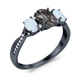 Three Stone Oval Natural Stone Wedding Ring