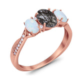 Three Stone Oval Natural Stone Wedding Ring