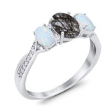 Three Stone Oval Natural Stone Wedding Ring