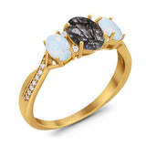 Three Stone Oval Natural Stone Wedding Ring