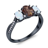 Three Stone Oval Natural Stone Wedding Ring