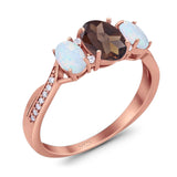 Three Stone Oval Natural Stone Wedding Ring