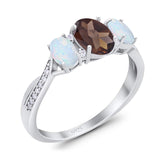 Three Stone Oval Natural Stone Wedding Ring