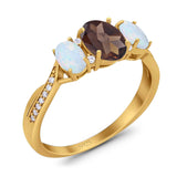 Three Stone Oval Natural Stone Wedding Ring