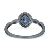 Art Deco Oval Natural Stone Floral Ring