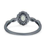 Art Deco Oval Natural Stone Floral Ring