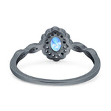 Art Deco Oval Natural Stone Floral Ring