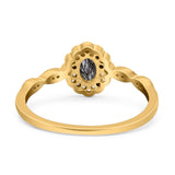 Art Deco Oval Natural Stone Floral Ring