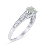 Art Deco Round Natural Stone Cathedral Ring