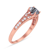Art Deco Round Natural Stone Cathedral Ring