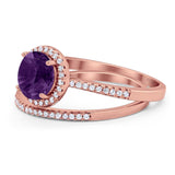 Two Piece Round Natural Stone Bridal Ring