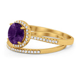 Two Piece Round Natural Stone Bridal Ring