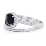 Two Piece Round Natural Stone Bridal Ring