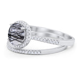 Two Piece Round Natural Stone Bridal Ring