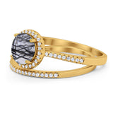 Two Piece Round Natural Stone Bridal Ring