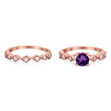 Two Piece Round Natural Stone Bridal Ring