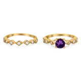 Two Piece Round Natural Stone Bridal Ring