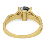 Art Deco Round Natural Stone Solitaire Ring