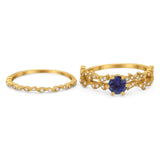 Two Piece Round Natural Stone Floral Ring