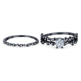 Two Piece Round Natural Stone Floral Ring
