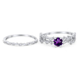 Two Piece Round Natural Stone Floral Ring