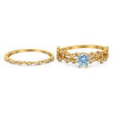 Two Piece Round Natural Stone Floral Ring