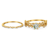 Two Piece Round Natural Stone Floral Ring