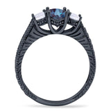 Three Stone Oval Natural Stone Wedding Ring