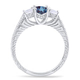 Three Stone Oval Natural Stone Wedding Ring