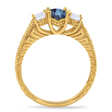 Three Stone Oval Natural Stone Wedding Ring