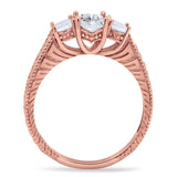 Three Stone Oval Natural Stone Wedding Ring