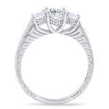 Three Stone Oval Natural Stone Wedding Ring