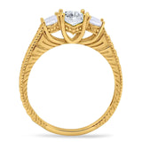 Three Stone Oval Natural Stone Wedding Ring