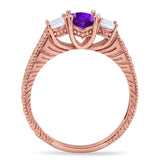 Three Stone Oval Natural Stone Wedding Ring