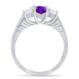 Three Stone Oval Natural Stone Wedding Ring