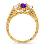 Three Stone Oval Natural Stone Wedding Ring