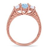 Three Stone Oval Natural Stone Wedding Ring