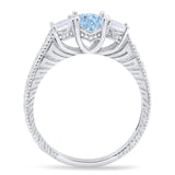 Three Stone Oval Natural Stone Wedding Ring