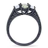 Three Stone Oval Natural Stone Wedding Ring