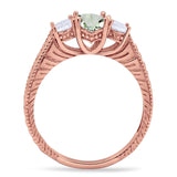 Three Stone Oval Natural Stone Wedding Ring