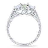 Three Stone Oval Natural Stone Wedding Ring