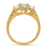 Three Stone Oval Natural Stone Wedding Ring