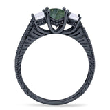 Three Stone Oval Natural Stone Wedding Ring