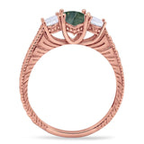 Three Stone Oval Natural Stone Wedding Ring